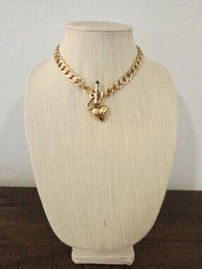 JUICY COUTURE Logo Gold Toned Choker Chain J Initial Heart Necklace 18" Y2K